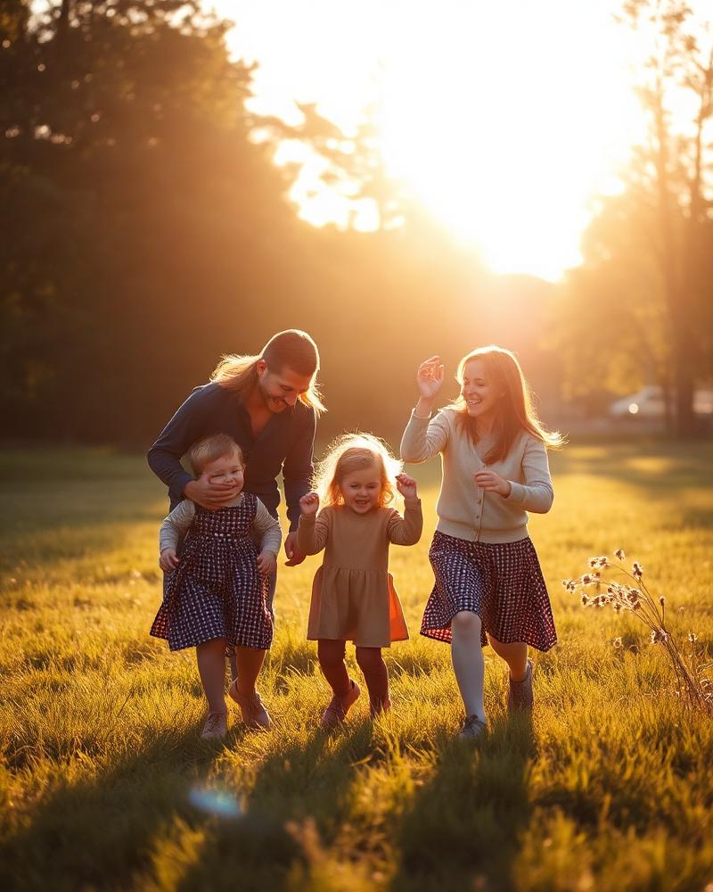 Familie spielt zusammen im sonnigen Park